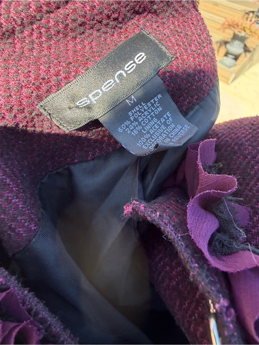 Spense Plum Ruffle-Trimmed Tweed Jacket - Picture 3 of 4
